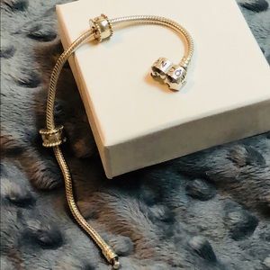 PANDORA Sterling Silver Charm Bracelet w Clips.